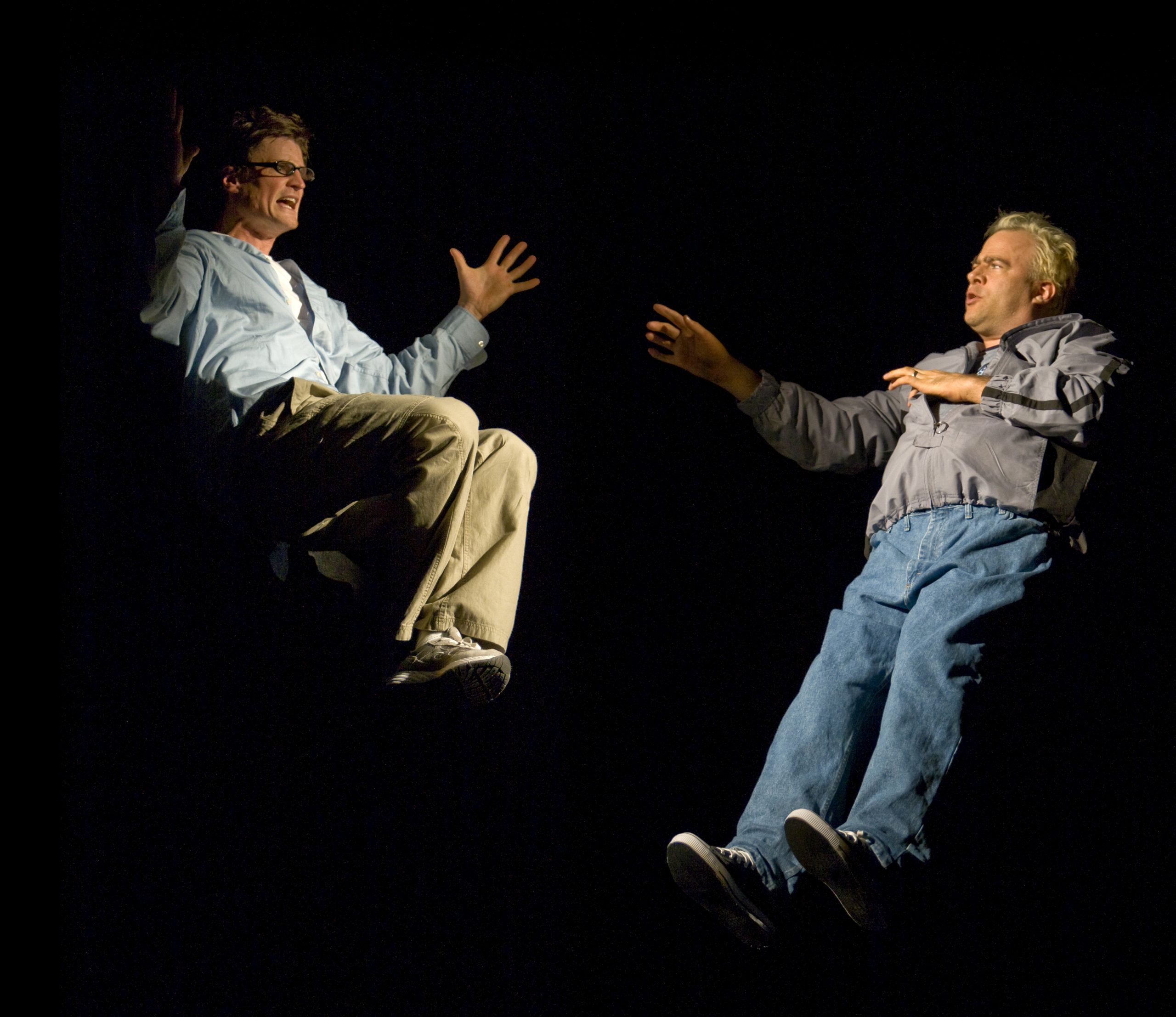 Production Photo from Skydive - Two actors "floating" and talking to each other.